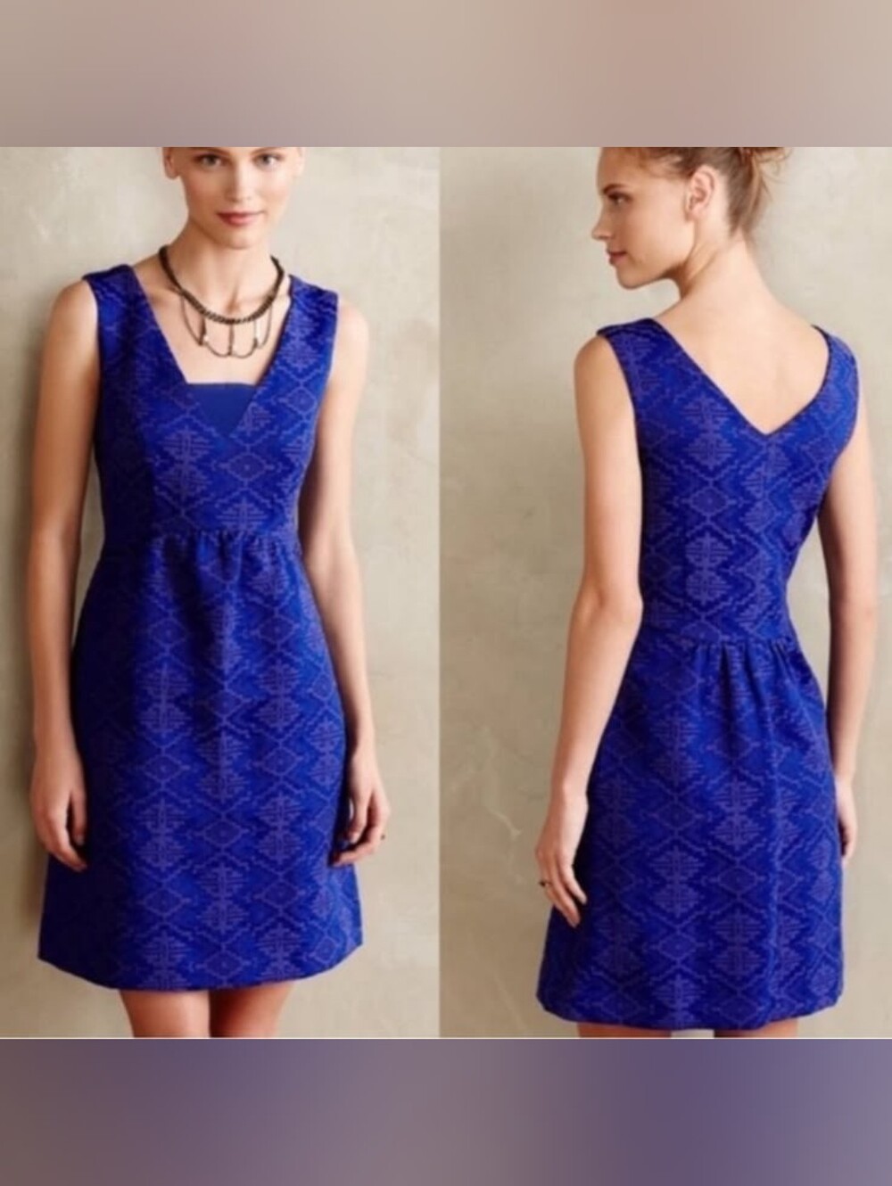Maeve Anthropologie Blue Averie Jacquard Brocade Dress w/ Pockets Size 0